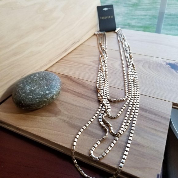 Gold Link Chain Long Layered Necklace - Picture 3 of 11